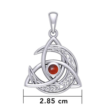Trinity Knot with Celtic Crescent Moon 14 K Solid White Gold Pendant with Gem WPD5883 - Jewelry